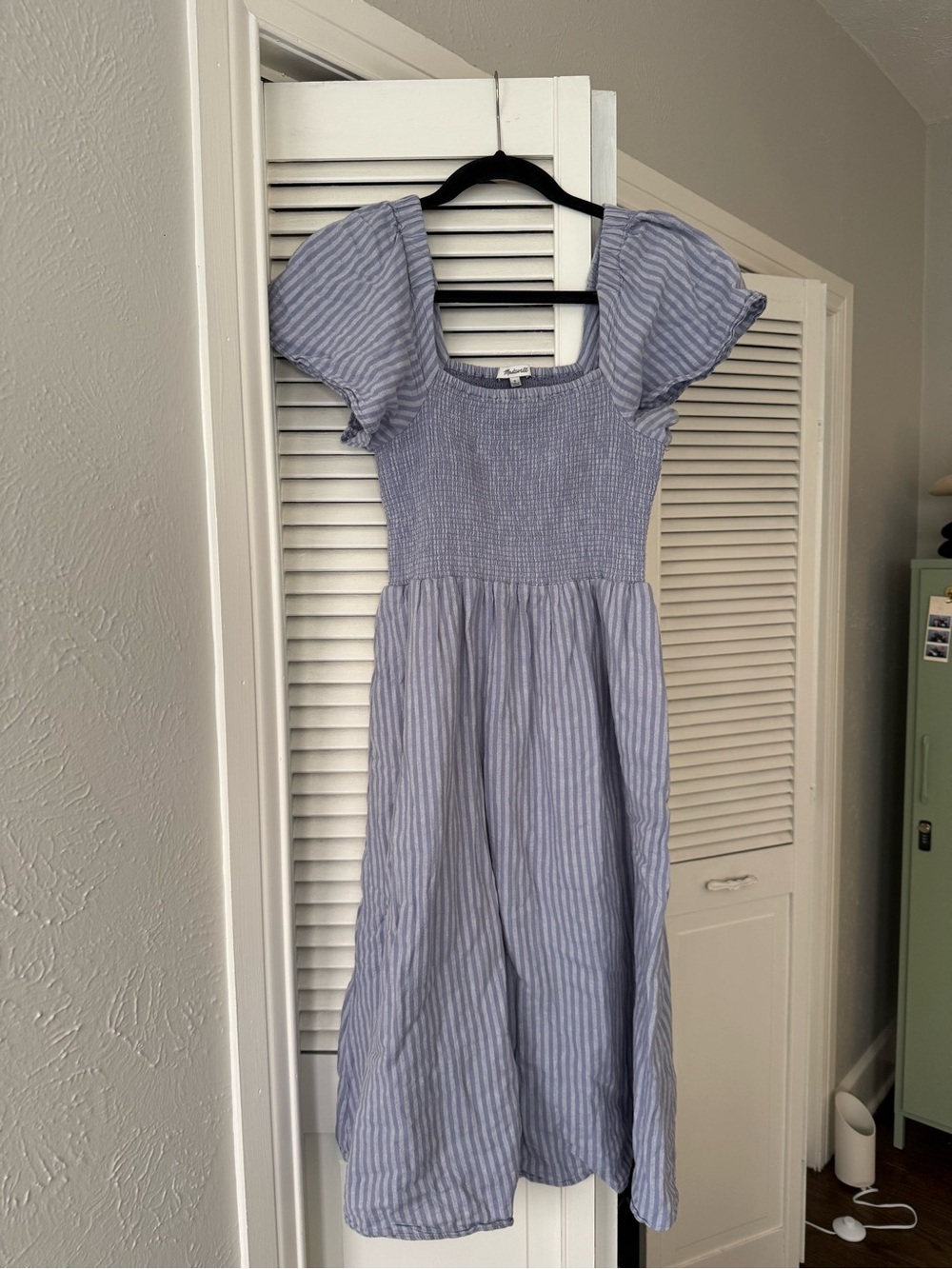 Madewell Blue Stripe Puff Sleeve Midi Dress